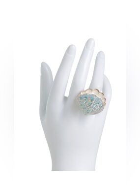 BETSEY JOHNSON CRYSTAL CLAM SHELL GOLD PLATED STRETCH RING - NWT